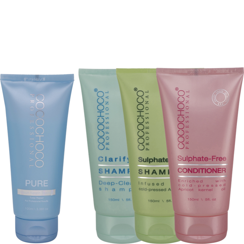 COCOCHOCO brazílsky keratín sada PURE 100 ml (pre tenké a veľmi poškodené vlasy) 4 ks